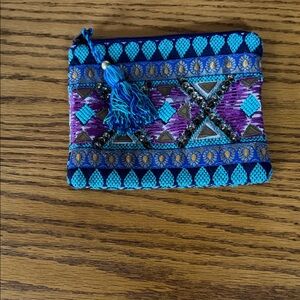 lovestitch Blue & Purple Embroidered Tassel Zip Clutch